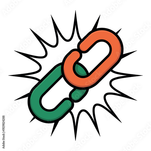 A cartoon illustration of a broken chain link with a burst of energy around it