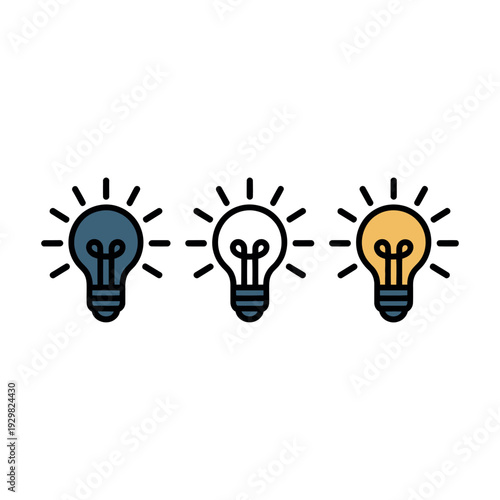 Three light bulbs with different colors representing ideas and inspiration