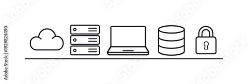 Cloud computing infrastructure and remote data access supporting flexible digital operations and scalable online services, cloud symbol, server stack