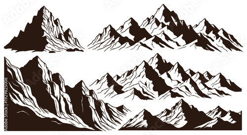 Majestic Mountain Peaks Vector Illustration Set