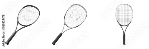 Set of Professional Tennis Rackets with Textured Grips Isolated Transparent Background PNG