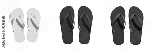 Set of Classic White and Black Rubber Flip Flops Isolated Transparent Background PNG