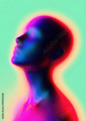 Neon Thermal Imaging Profile of Human Head Silhouette Concept
