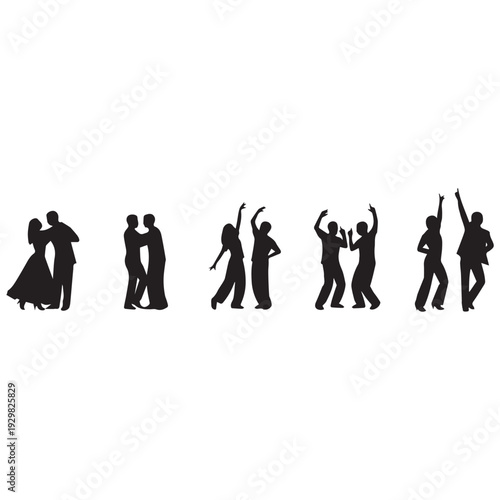 People dancing and celebrating together in various dynamic poses