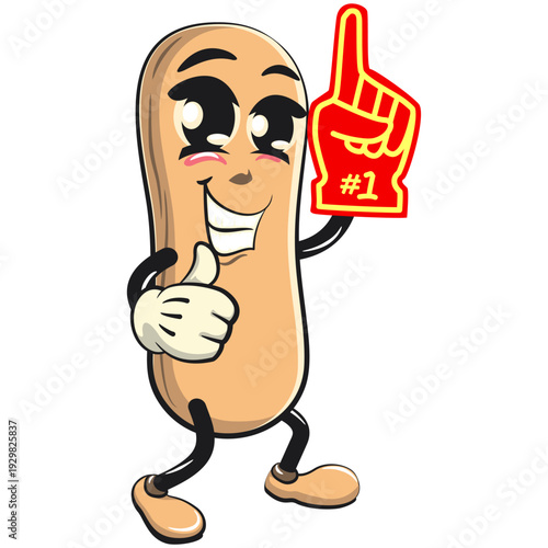 cute ladyfinger biscuit mascot character raise foam finger, isolated vector illustration, work of hand drawn