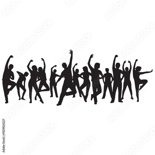 Diverse group of people dancing together in dynamic poses