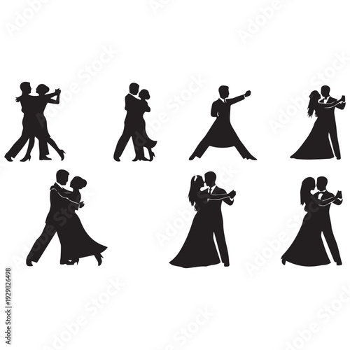 Elegant couples dancing together in various ballroom dance poses