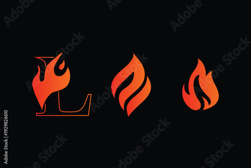Fire icon collection. Fire flame symbol. Bonfire silhouette logotype. Flames symbols set flat style vector icon 