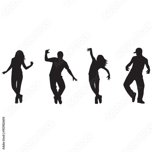 Silhouettes of people dancing energetically in various poses