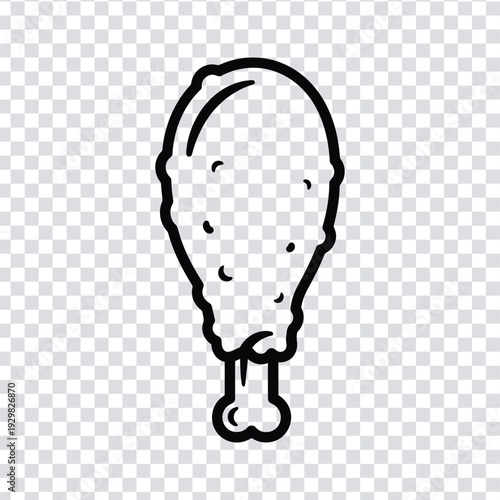 A black and white line drawing of a chicken leg on a transparent background