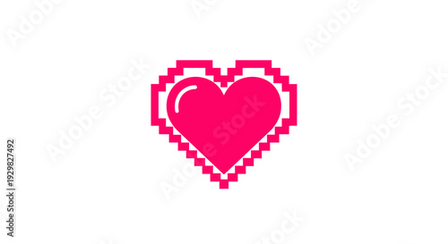 Pink Pixel Art Heart Symbol Icon.