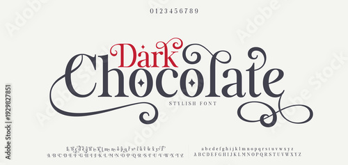 Dark Chocolate typography beauty fashion elegant minimalist serif italic fonts decorative wedding vintage retro logos. Minimal luxury font alphabet logo. Vector illustration
