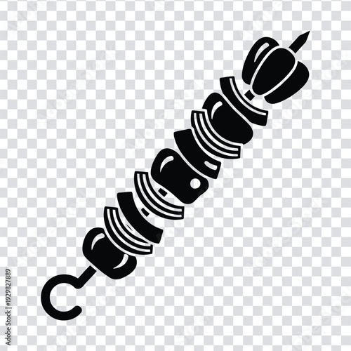 Black illustration of a hook and spiral spring with a decorative top