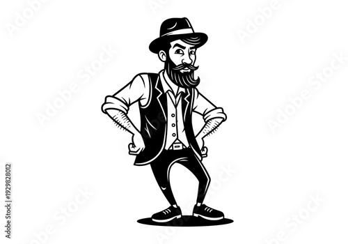 Stylized Cartoon Man with Beard and Hat.