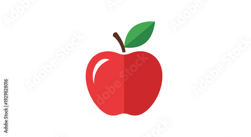 Red Apple with Green Leaf Illustration.