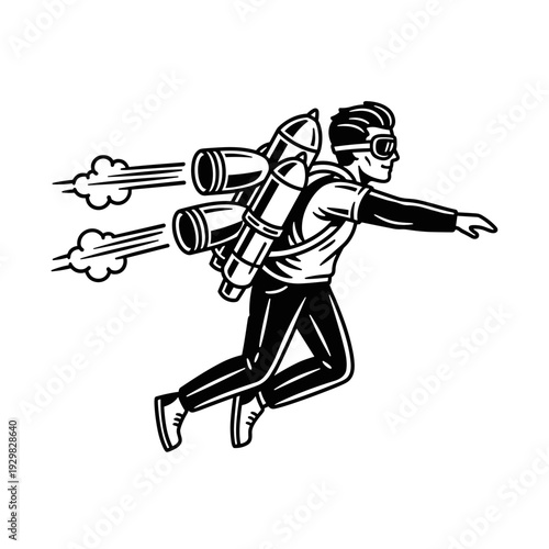 Man Flying With Jetpack Illustration.