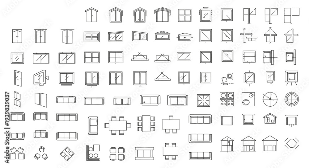 Obraz premium line icons of various buildings and architectural elements
