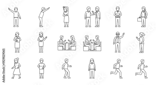 stick figure people communicating interacting various actions