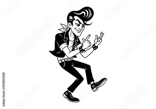 Retro Rockabilly Man Dancing with Cool Hairstyle.