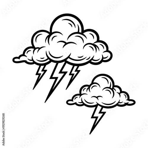 Stylized Thunderstorm Clouds with Lightning Bolts Illustration.