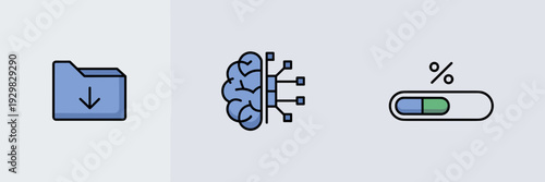 Machine learning installation icon set – Great for technical support guides, AI software interfaces, or data science blogs.