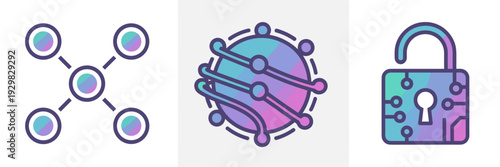 Modern decentralized AI tech icon set – Perfect for cryptocurrency projects, peer-to-peer networks, or tech innovations.