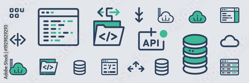 Open source developer tools vector icon set – Ideal for software documentation, coding blogs, or UI design systems.