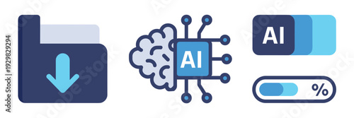 Neural chip and model download icon sheet – Suitable for high-tech branding, AI research papers, or software development.
