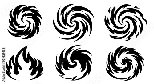 Collection of Swirling Vortex and Flame Graphic Elements.