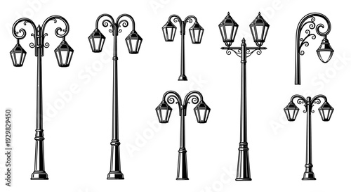 Collection of Vintage Street Lamp Designs.
