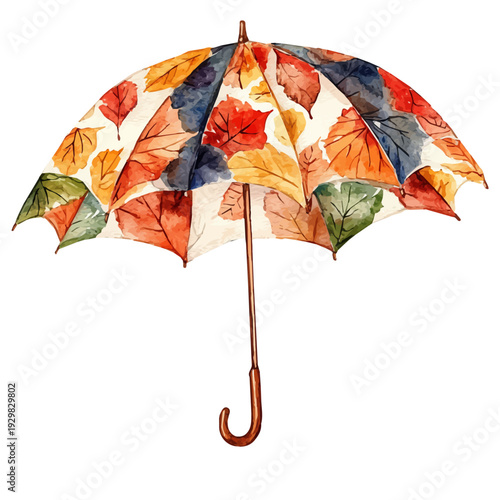 Autumn Umbrella, watercolor clipart vector, isolated on a white background.