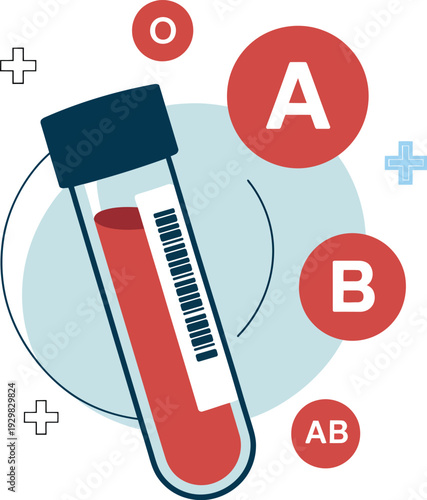 Medical Blood Test Tube with Type A B O and AB Healthcare Symbols