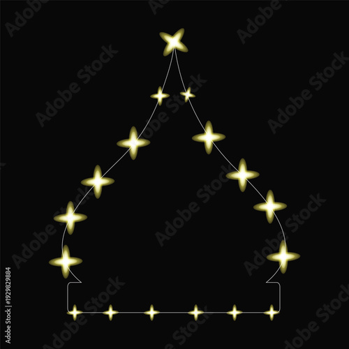 A triangular string of glowing yellow stars on a black background