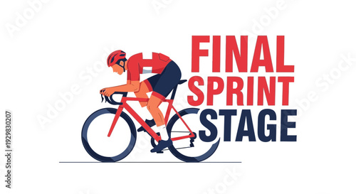 Cyclist In Final Sprint Stage Riding Bicycle Racing Towards Victory