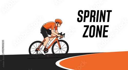 Cyclist In Orange Sprinting on a Bicycle Through the Speed Zone, Energetic Graphics