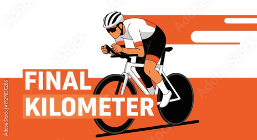 Cyclist in the Final Kilometer Ready to Conquer the Road and Achieve Victory