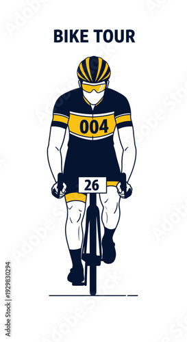 Cyclist in Uniform Pedaling Bicycle on a Competitive Race Tour with Speeding Momentum