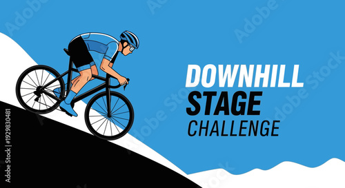 Cyclist Races Downhill: Downhill Stage Challenge, Extreme Sport Competition