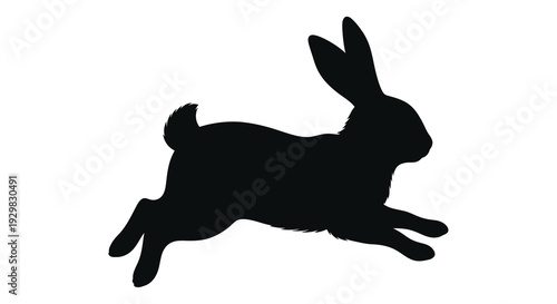 A dynamic black silhouette of a leaping rabbit showcasing its agility and natural form silhouette high quality professional detailed