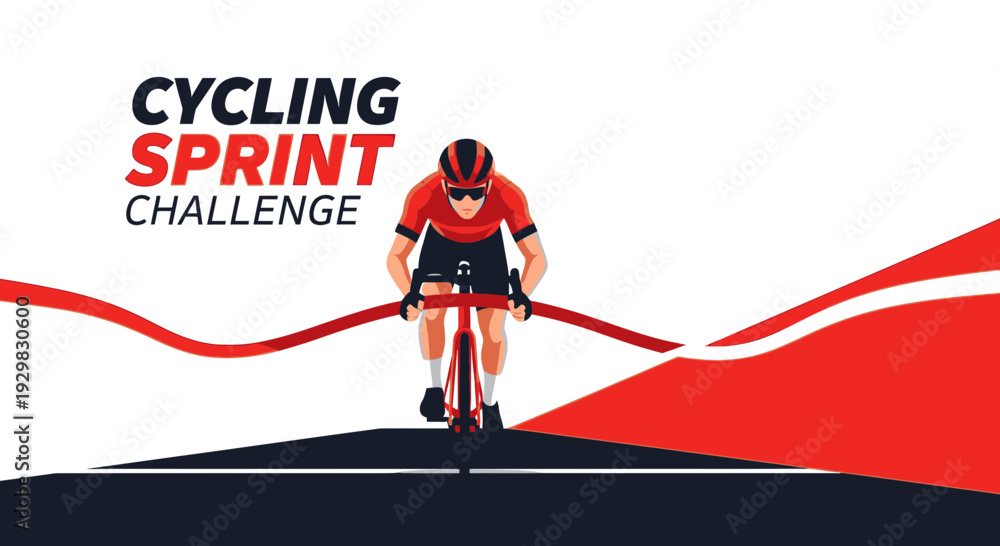 Fototapeta premium Cyclist Reaching Finish Line In The Intense Sprint Challenge Competition In Vector Style