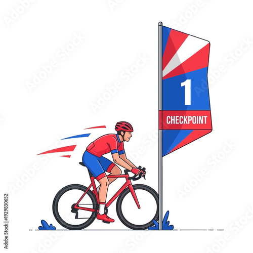 Cyclist Reaching First Checkpoint: A Vibrant Illustration Of Sportsmanship And Endurance