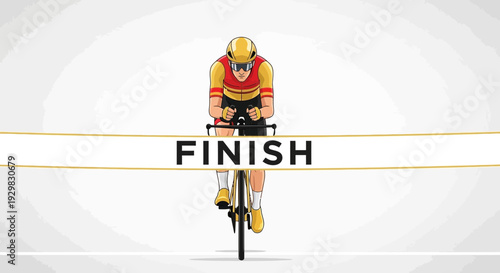 Cyclist Reaching Finish Line Depicting Victory And Achieving Goals With Determination