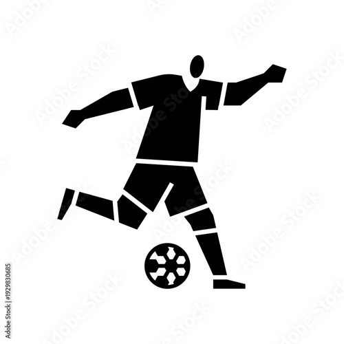 Playing Football glyph icon. football player kicking a ball illustration.