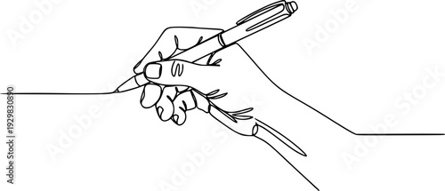 line art hand writing continuous line art drawing hand with pen line art illustration silhouette isolated on white background
