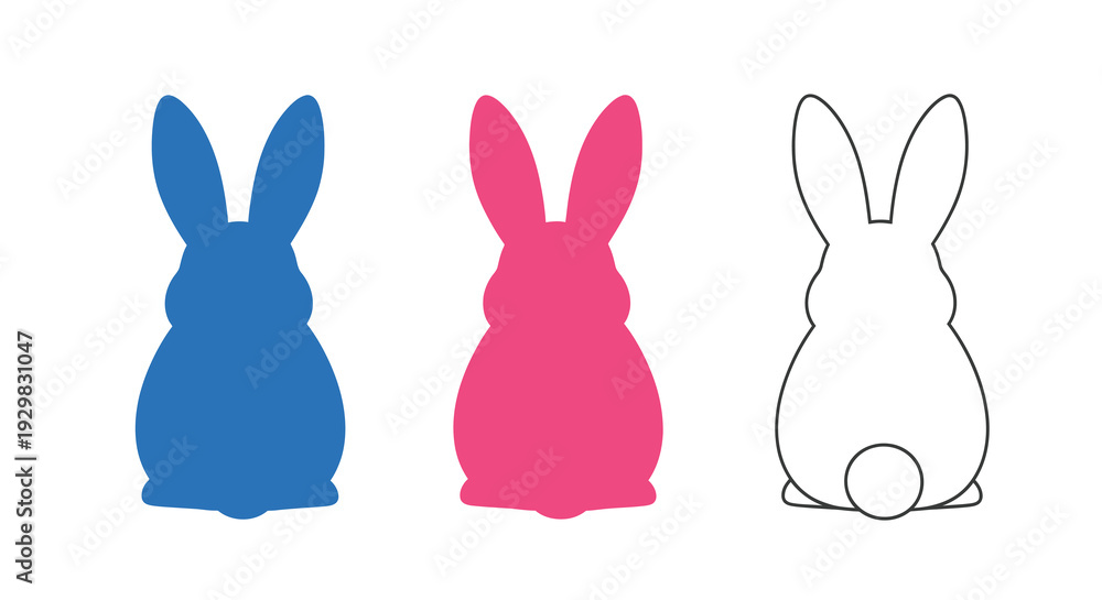 Obraz premium Three colorful bunny shapes are displayed ranging from blue to pink and outline forming a distinctive silhouette high quality
