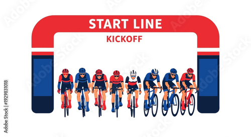 Cyclists At The Starting Line: Competitive Cycling Event Begins With Speed And Determination