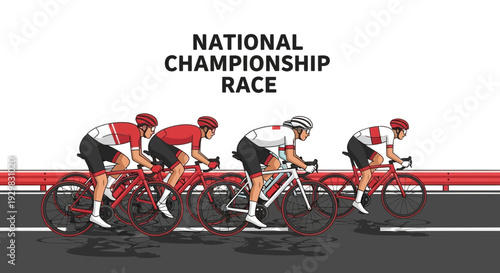 Cyclists Compete In The National Championship Race Under Brilliant Sunlight, Fast Paced Motion