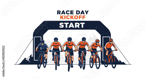 Cyclists At The Starting Line Ready To Begin Their Mountain Bike Competition Race