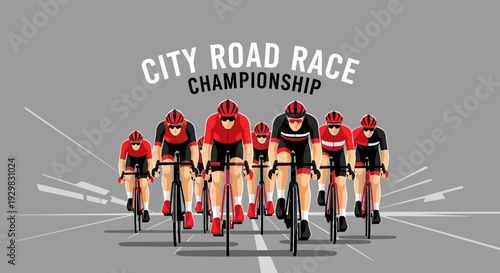 Cyclists Compete In The City Road Race Championship Against A Grey Background