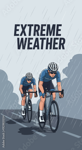 Cyclists Braving Torrential Downpour: A Test of Endurance in Challenging Conditions